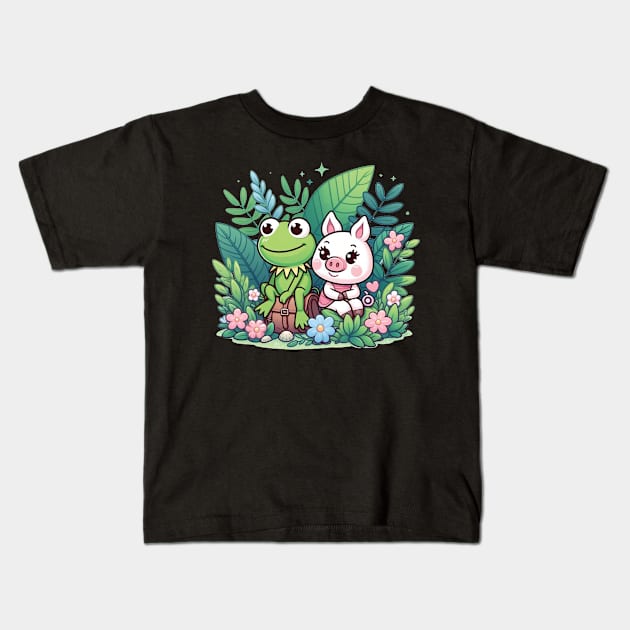 Happy Kermit and Miss Piggy Kids T-Shirt by The Art-Mart